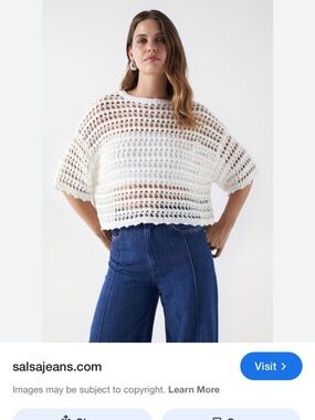 Salsa Jeans Cream Crochet Open-Knit Boxy Sweater Women’s Large